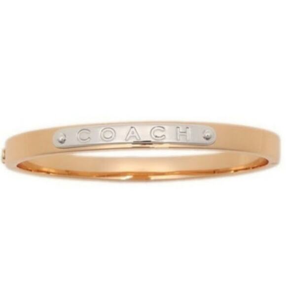 Coach Hinged Bangle Yellow Gold with Silver Tone Coach Embossed Name Plate - Picture 2 of 8